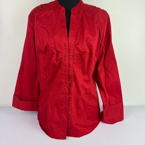 Signature by Larry Levine Women's Petite PL Red Button Down Blouse New Office - Picture 1 of 14